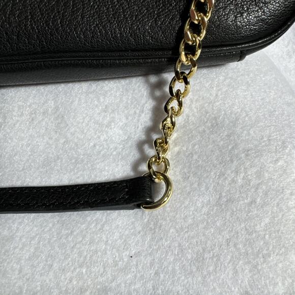 Michael Kors Berkley Black Leather Handbag Purse Gold Tone Chain Clutch EUC - Picture 3 of 9